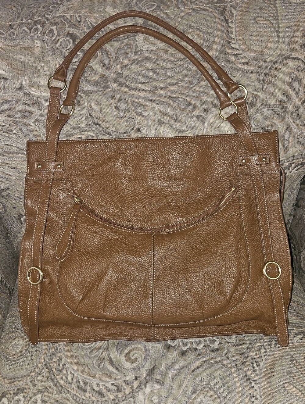 MAXX NEW YORK Large Tan/Brown Genuine Leather Boho Shoulder Bag Tote Purse